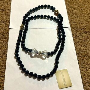 Heidi Daus Black Beaded Necklace with Clear Crystal Bow